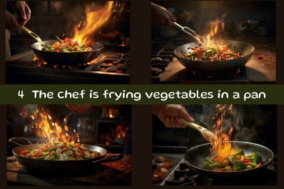 The chef is frying vegetables in a pan