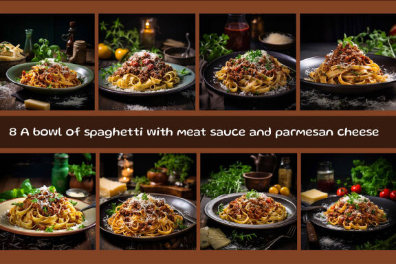 A bowl of spaghetti with meat sauce and parmesan cheese