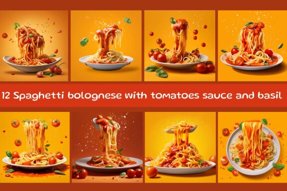Spaghetti bolognese with tomatoes sauce and basil