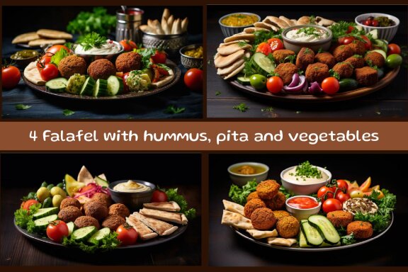 Falafel with hummus, pita and vegetables