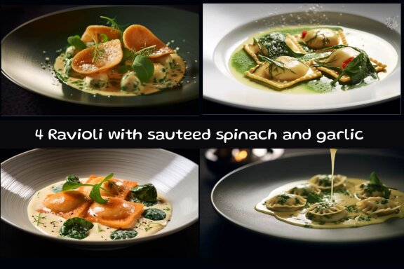 Ravioli with sauteed spinach and garlic