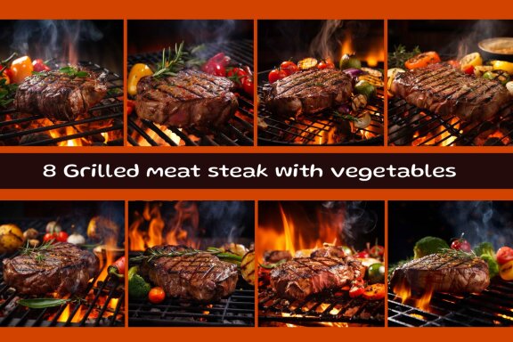 Grilled meat steak with vegetables